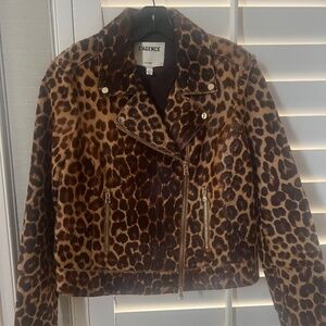 L'Agence Calf Hair Leopard Print Moto Jacket